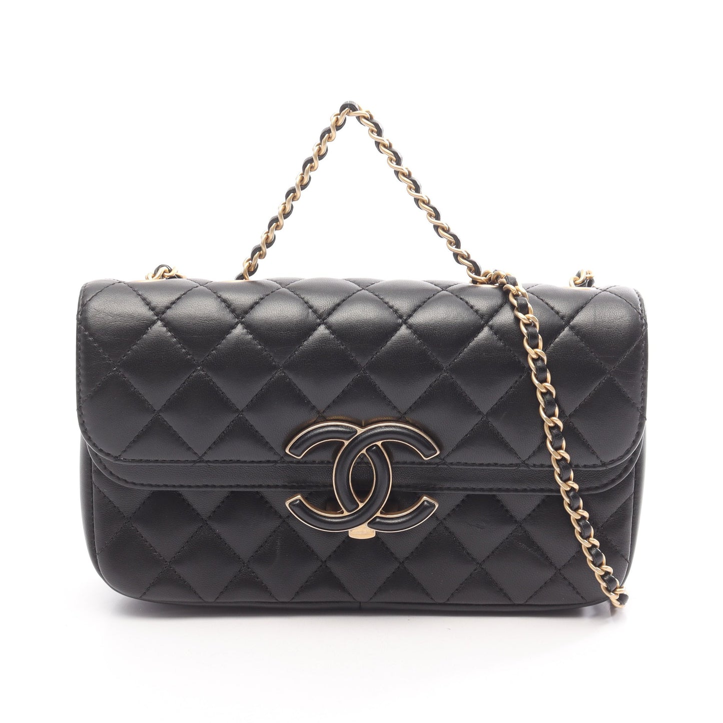 マトラッセ 2WAY チェーンショルダーバッグ ラムスキン ブラック ゴールド金具 シャネル バッグ CHANEL