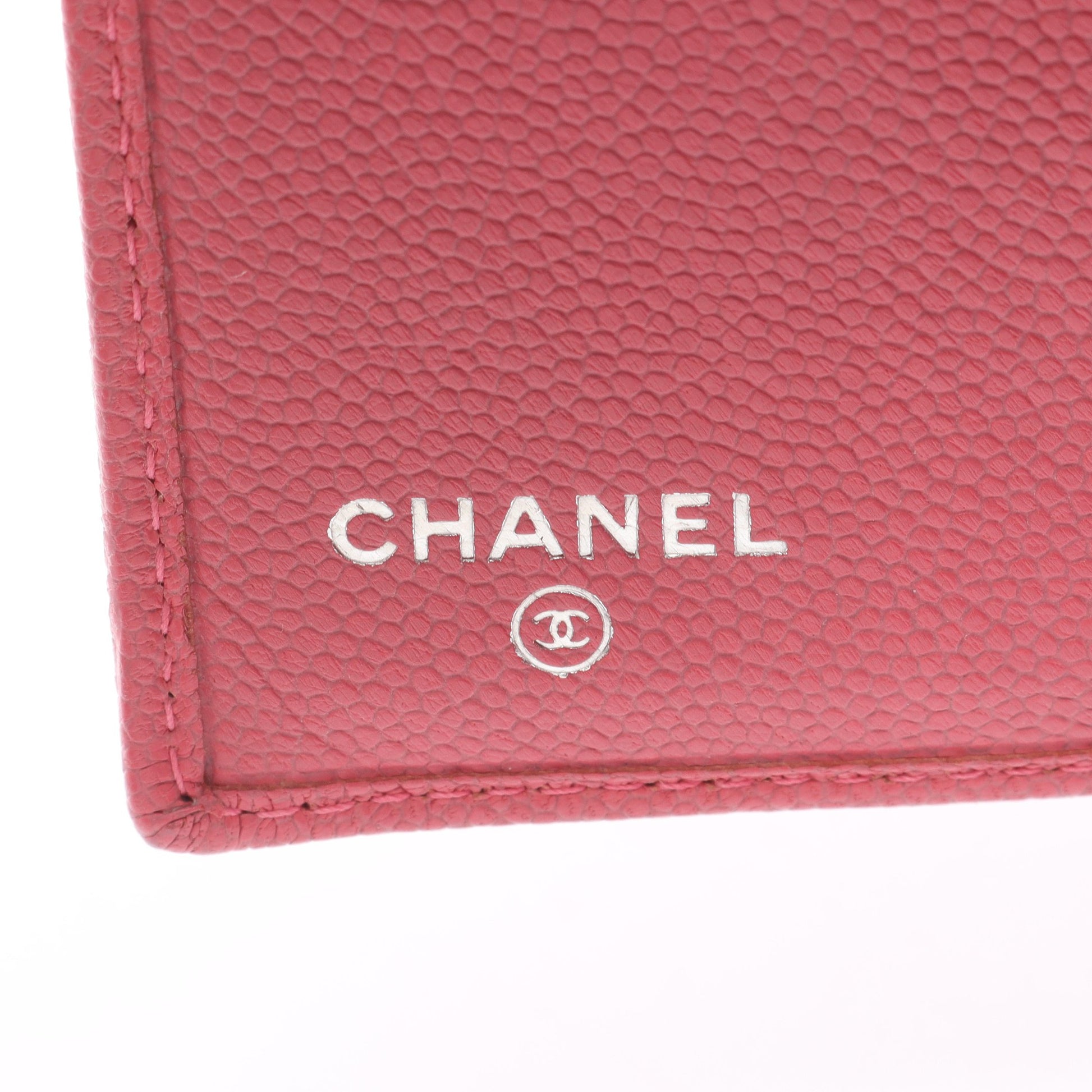 ココボタン 三つ折り財布 キャビアスキン ピンク シルバー金具 シャネル 財布・小物 CHANEL