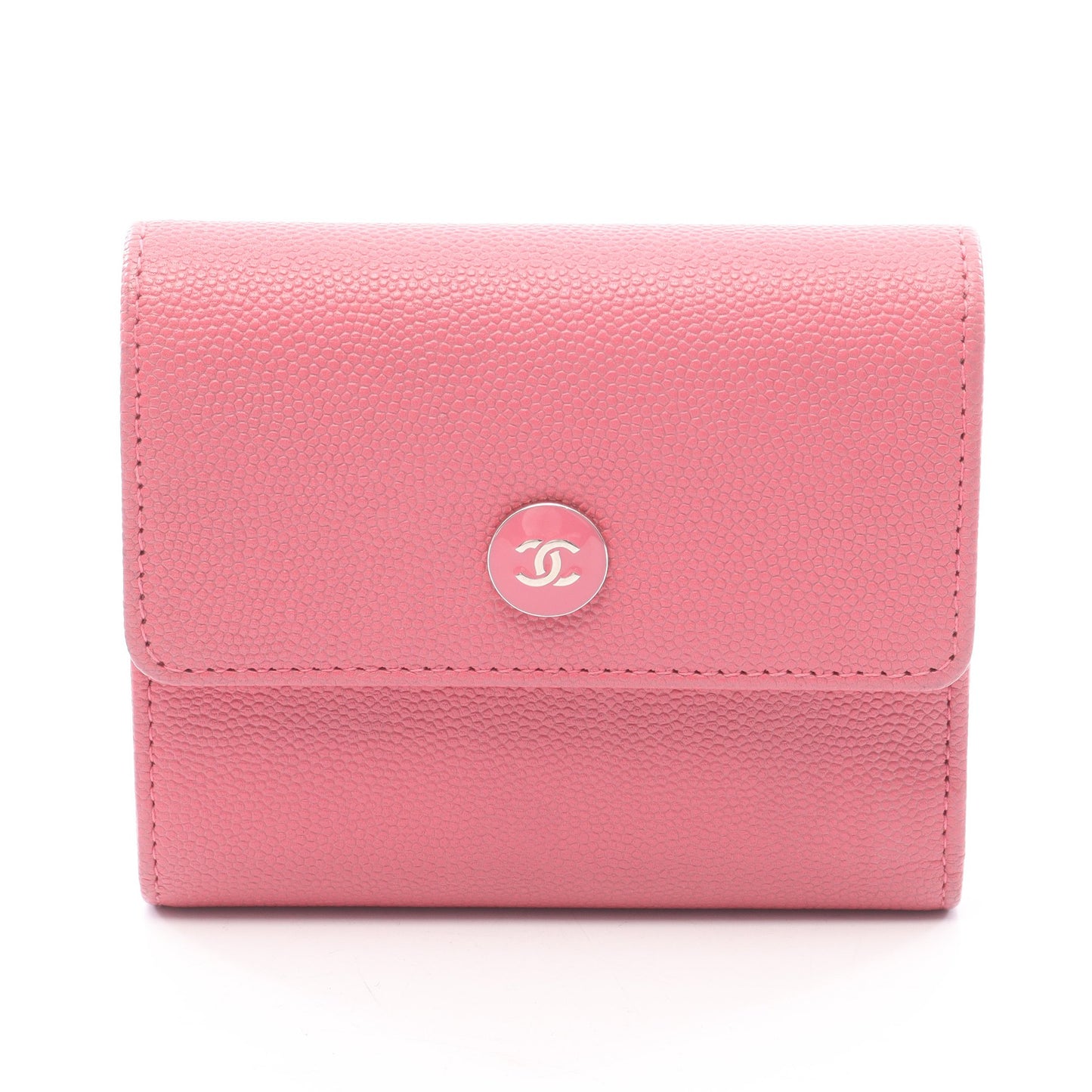 ココボタン 三つ折り財布 キャビアスキン ピンク シルバー金具 シャネル 財布・小物 CHANEL