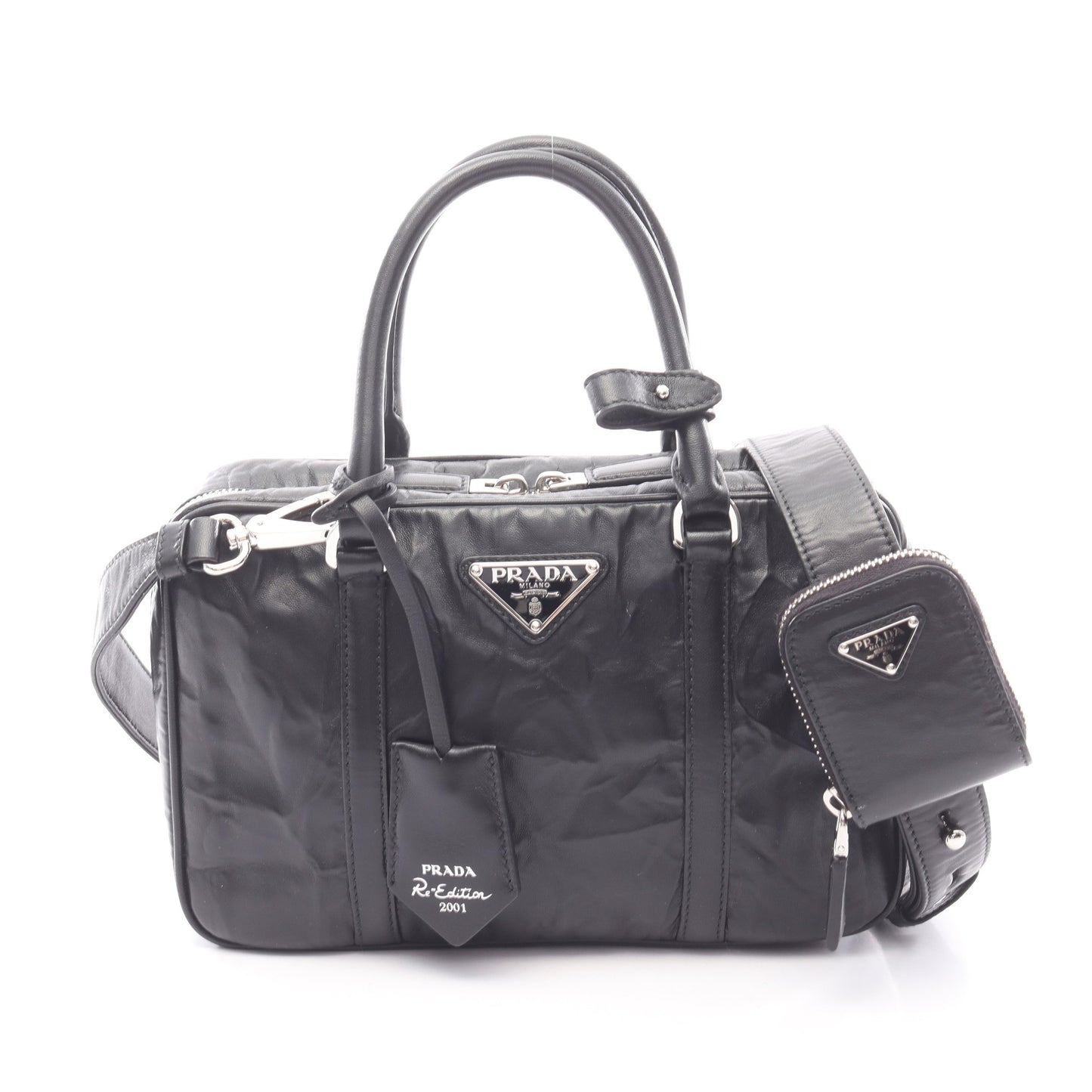 Re-Edition 2001 2WAY ハンドバッグ レザー ブラック プラダ バッグ PRADA