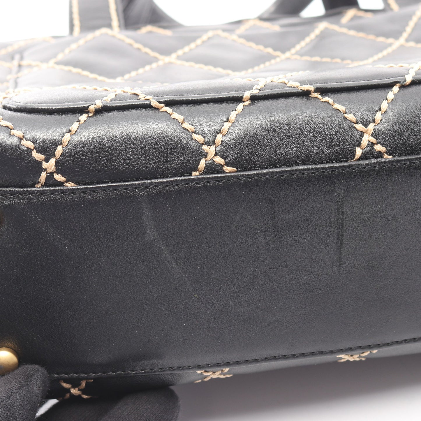 ワイルドステッチ ハンドバッグ レザー ブラック ゴールド金具 シャネル バッグ CHANEL