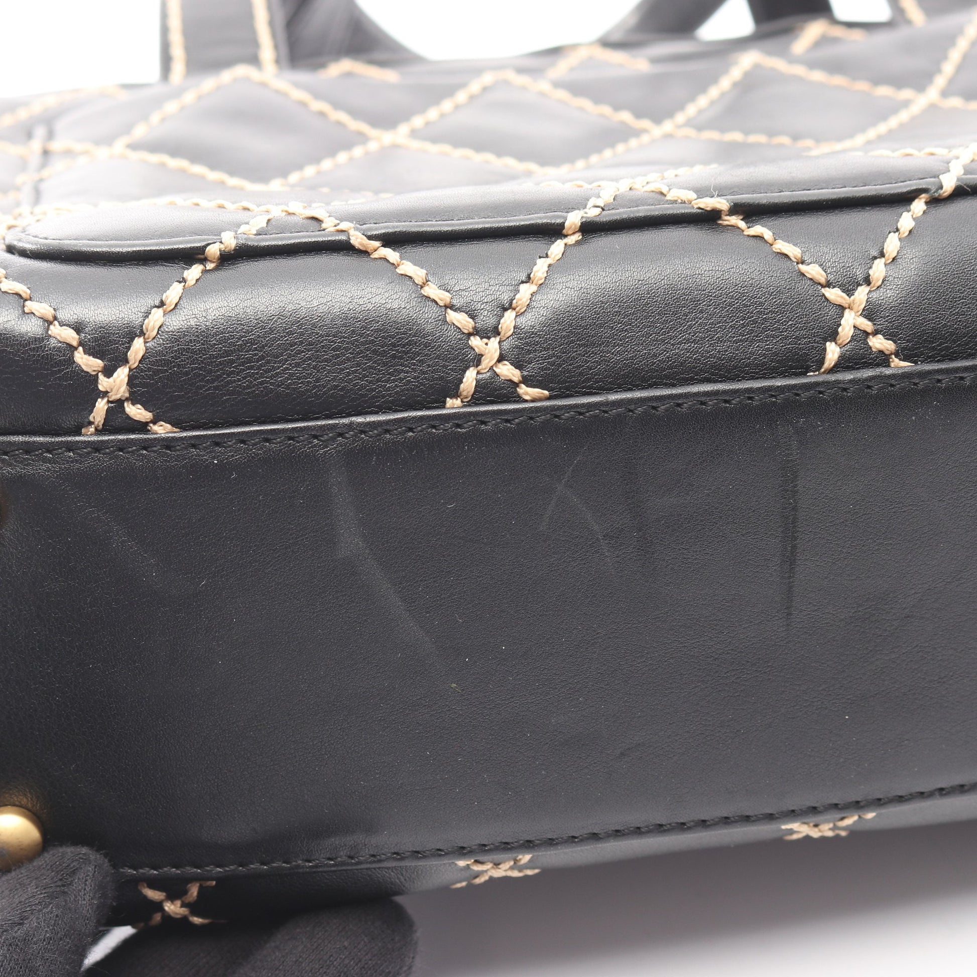 ワイルドステッチ ハンドバッグ レザー ブラック ゴールド金具 シャネル バッグ CHANEL