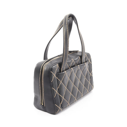 ワイルドステッチ ハンドバッグ レザー ブラック ゴールド金具 シャネル バッグ CHANEL