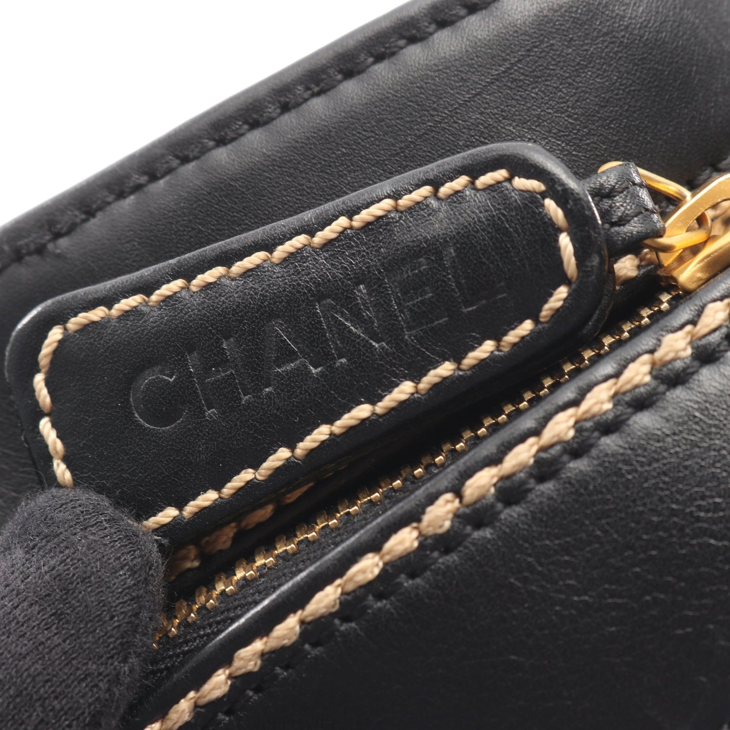 ワイルドステッチ ハンドバッグ レザー ブラック ゴールド金具 シャネル バッグ CHANEL