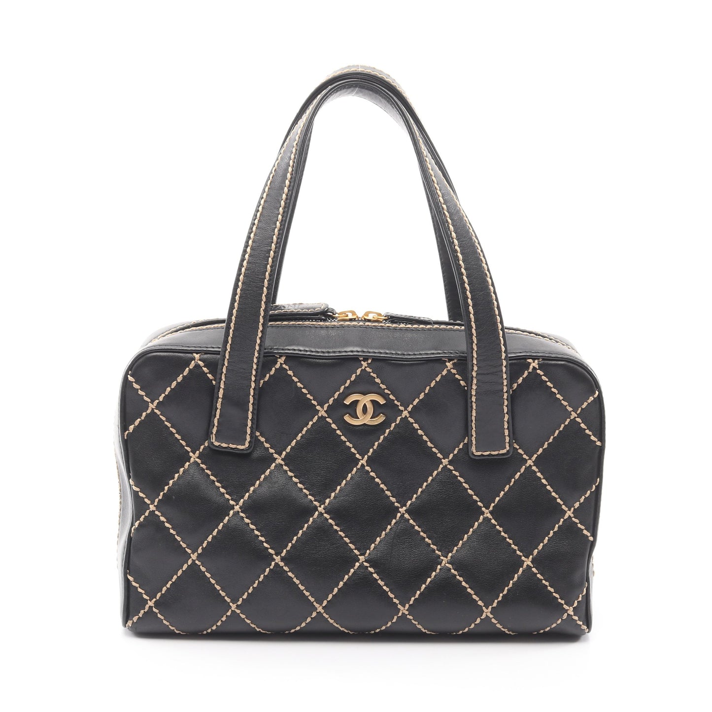 ワイルドステッチ ハンドバッグ レザー ブラック ゴールド金具 シャネル バッグ CHANEL