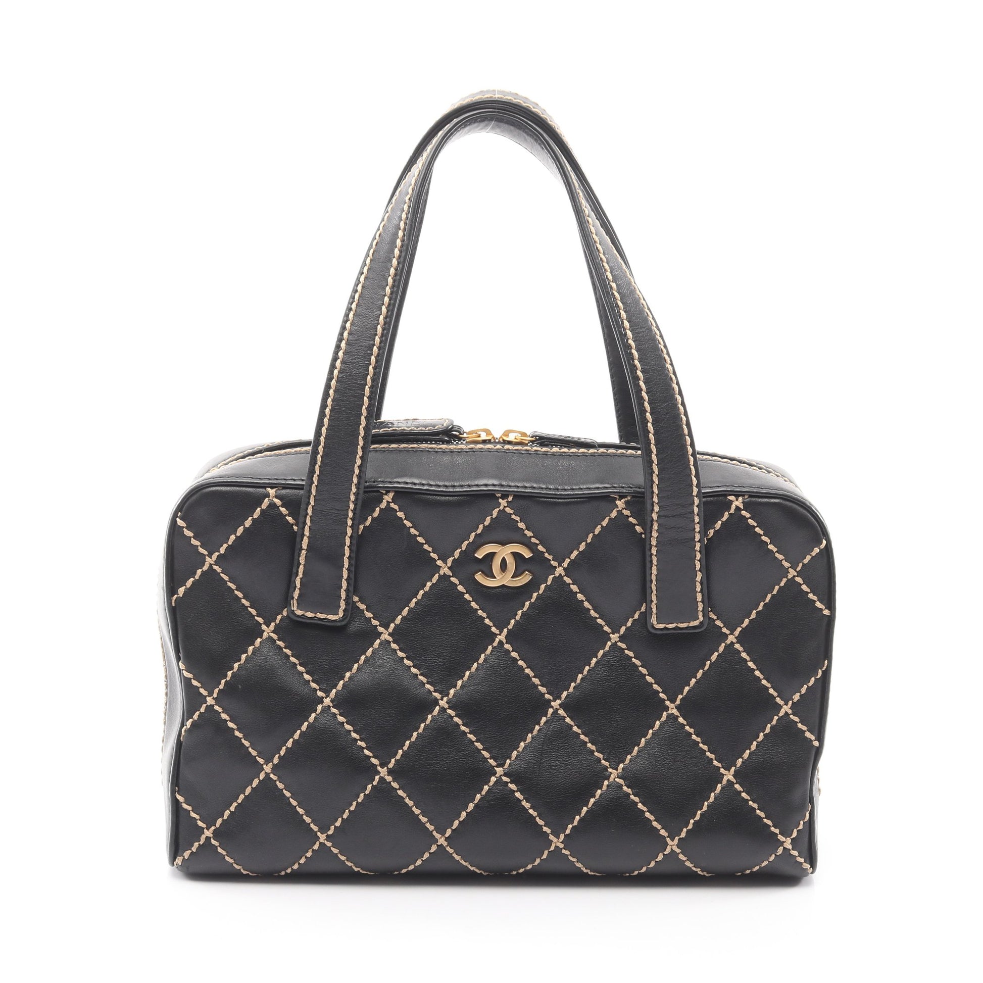 ワイルドステッチ ハンドバッグ レザー ブラック ゴールド金具 シャネル バッグ CHANEL