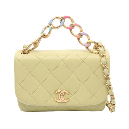 マトラッセ スモールフラップ チェーンショルダーバッグ ラムスキン イエローグリーン ゴールド金具 シャネル バッグ CHANEL