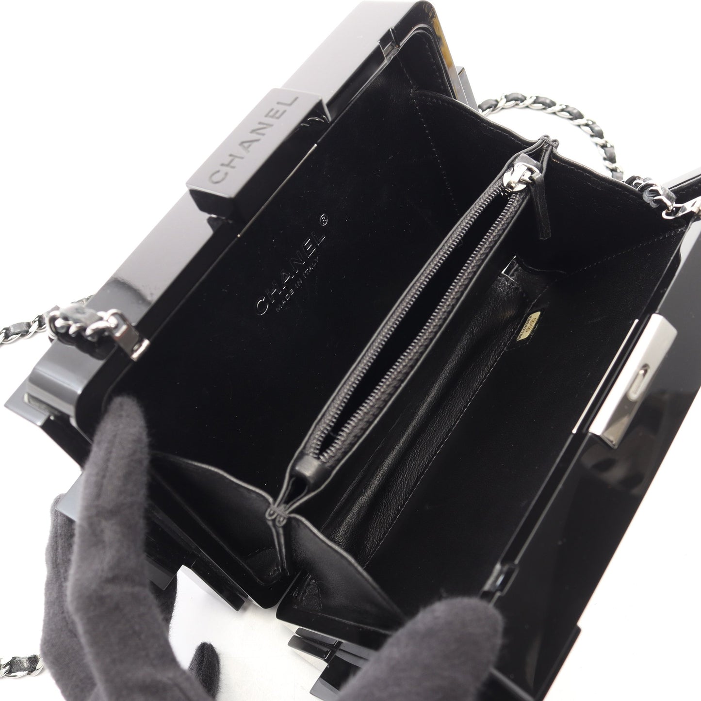 ボーイブリック レゴ ミノディエール チェーンショルダーバッグ プレキシガラス ブラック ホワイト シルバー金具 シャネル バッグ CHANEL