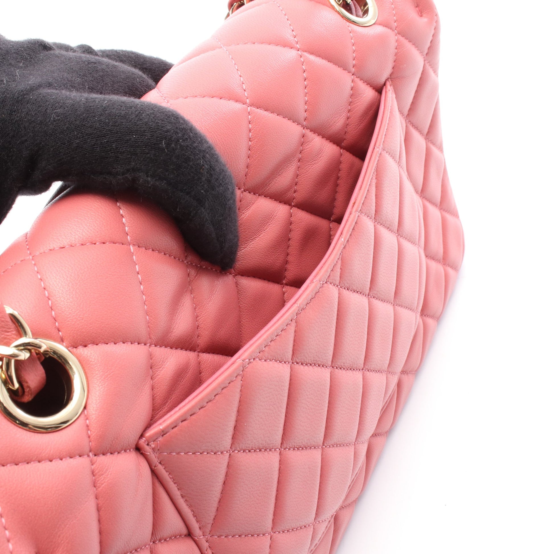 マトラッセ シングルフラップ Wチェーンショルダーバッグ レザー ピンク ゴールド金具 シャネル バッグ CHANEL