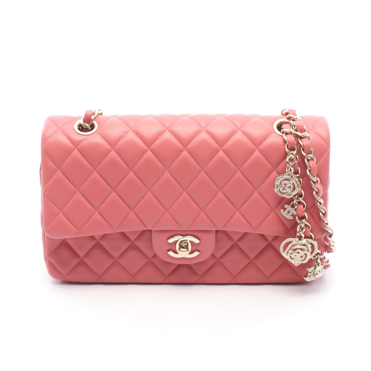 マトラッセ シングルフラップ Wチェーンショルダーバッグ レザー ピンク ゴールド金具 シャネル バッグ CHANEL