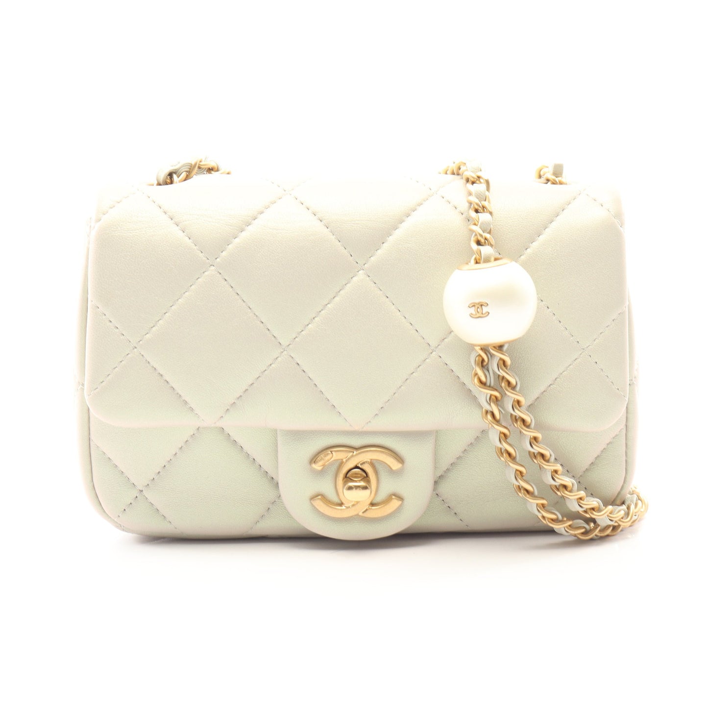 ミニマトラッセ チェーンショルダーバッグ ラムスキン ライトグレー ゴールド金具 シャネル バッグ CHANEL