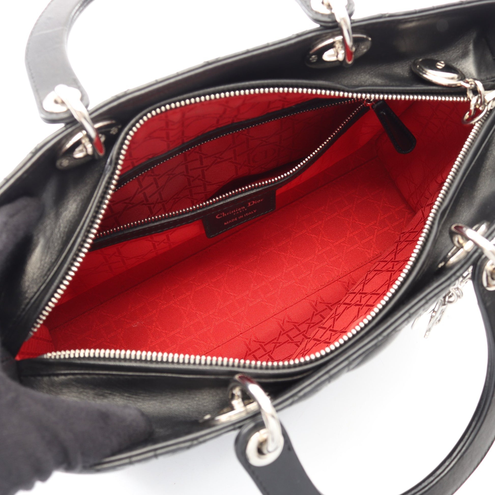 レディディオール ラージ カナージュ 2WAY ハンドバッグ レザー ブラック クリスチャンディオール バッグ Christian Dior