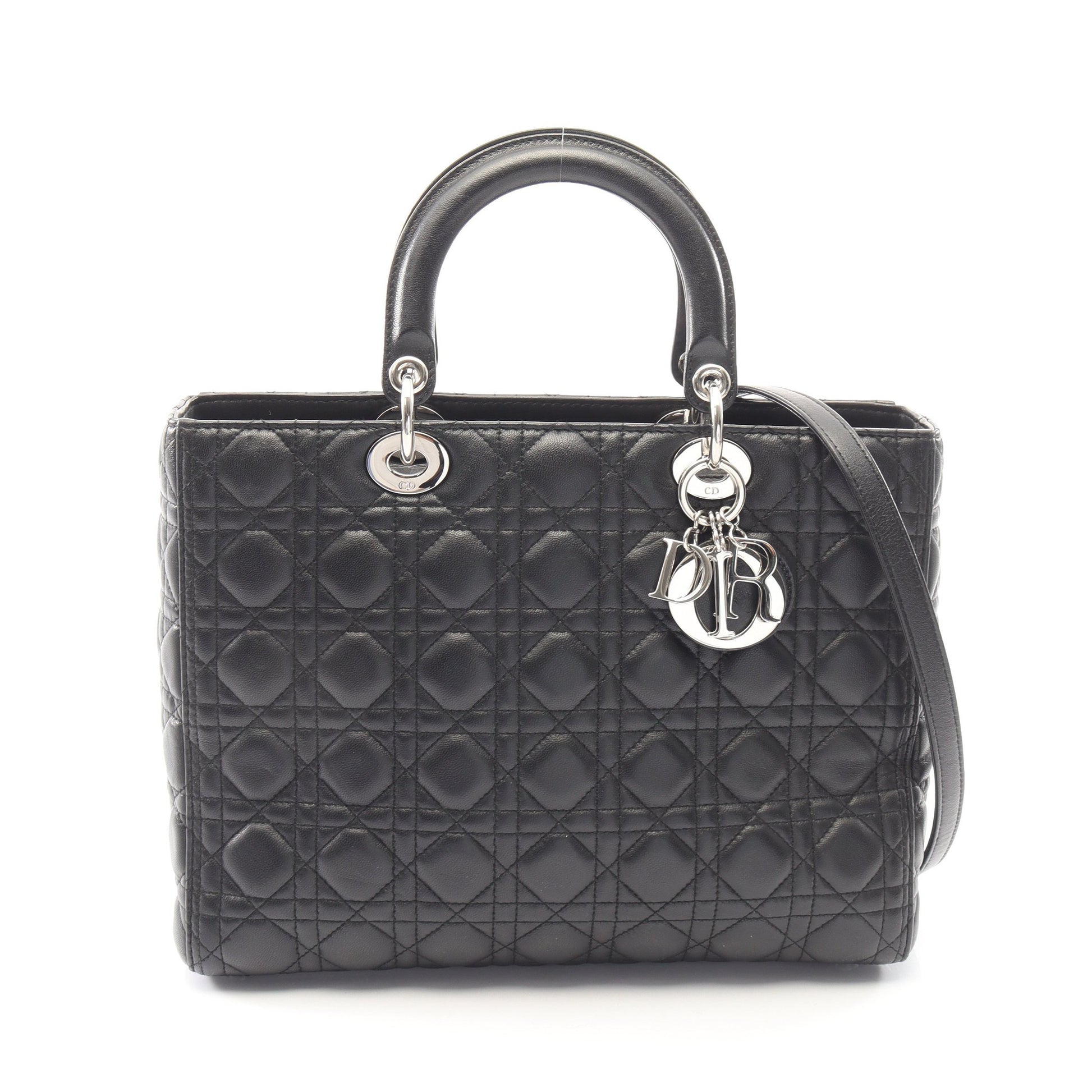 レディディオール ラージ カナージュ 2WAY ハンドバッグ レザー ブラック クリスチャンディオール バッグ Christian Dior