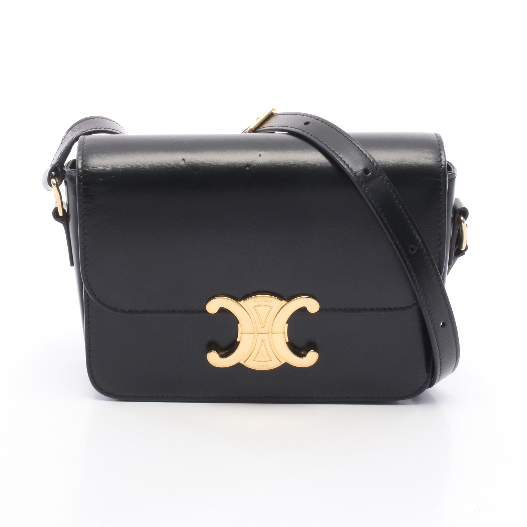 CELINE ティーン トリオンフ ブラック ショルダーバッグ ティーン トリオンフ バッグ ショルダーバッグ レザー ブラック