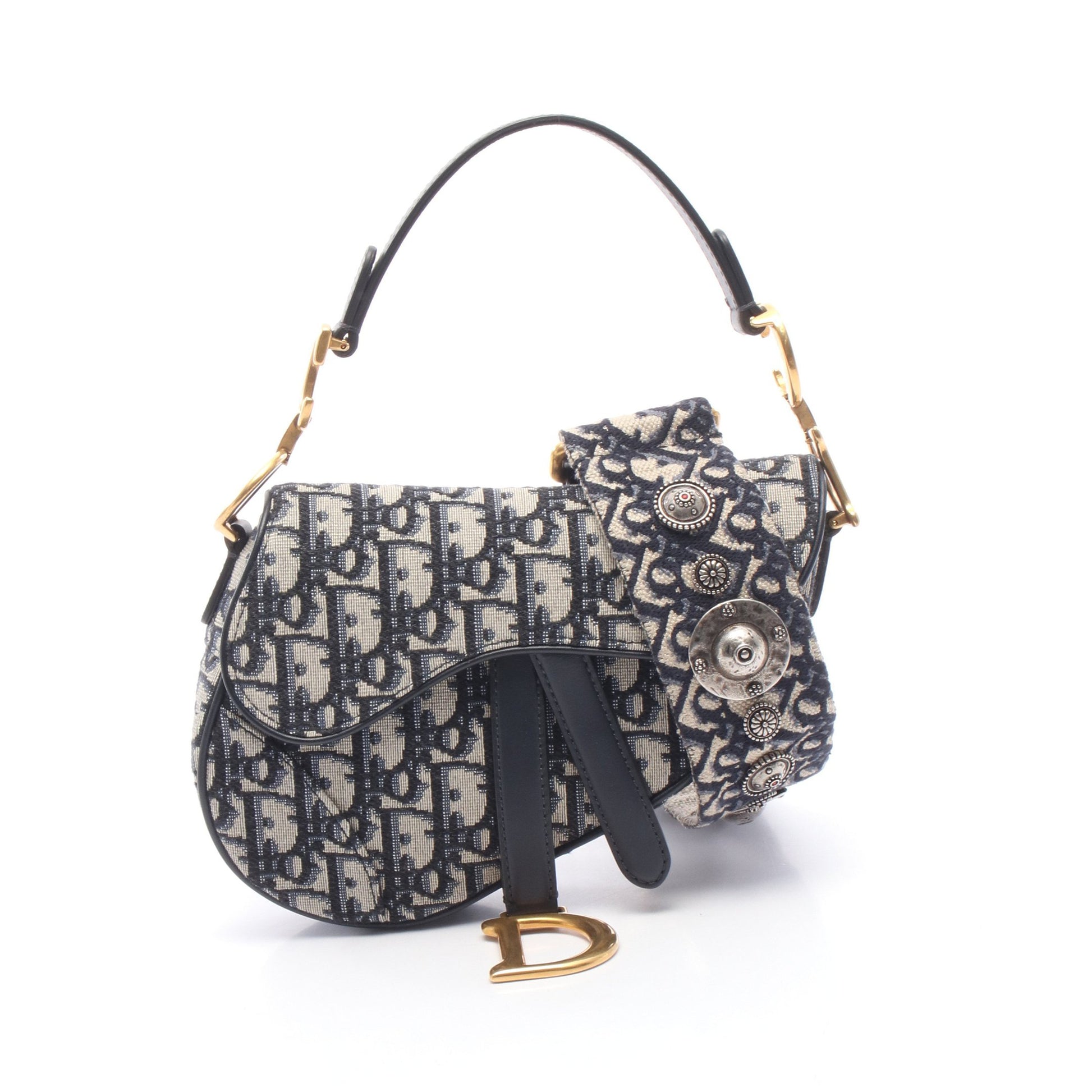 SADDLE サドル ミニ オブリーク 2WAY ハンドバッグ キャンバス レザー ネイビー ベージュ クリスチャンディオール バッグ Christian Dior