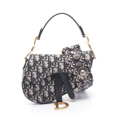 SADDLE サドル ミニ オブリーク 2WAY ハンドバッグ キャンバス レザー ネイビー ベージュ クリスチャンディオール バッグ Christian Dior
