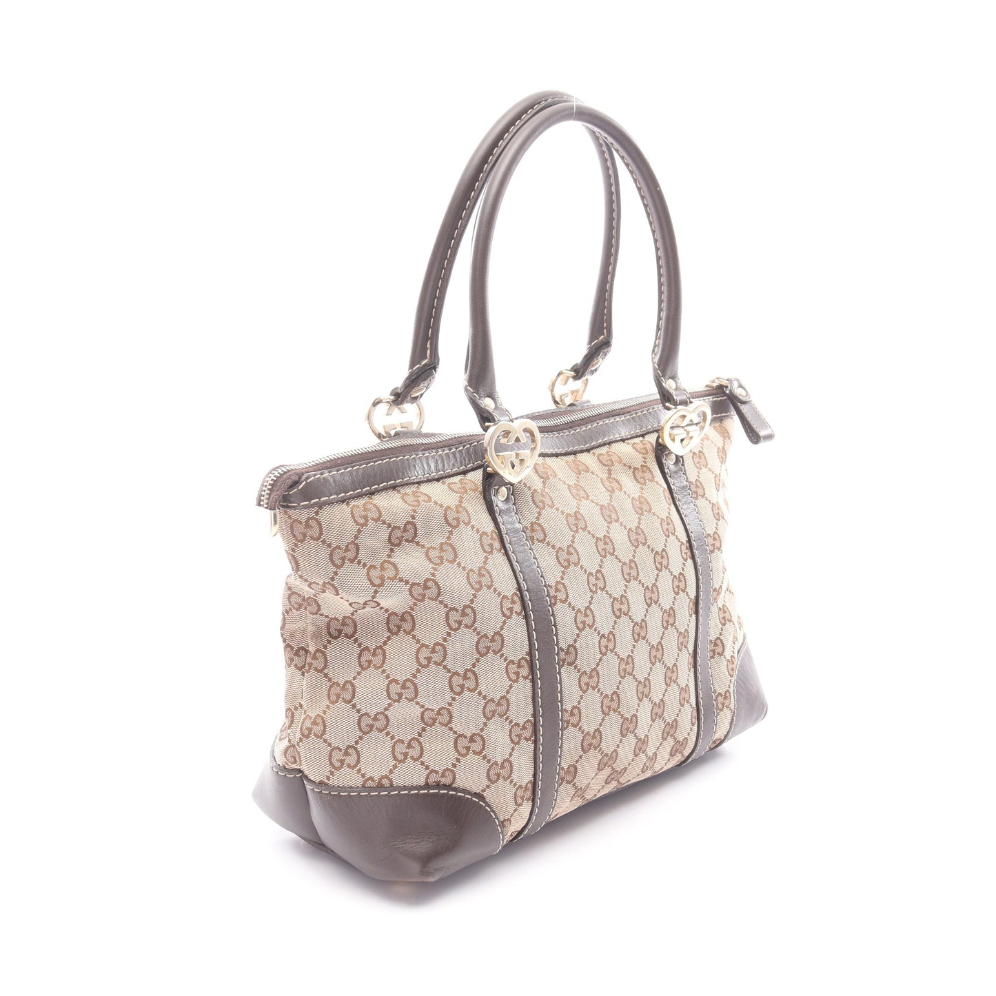 ラブリー GGキャンバス ハンドバッグ トートバッグ キャンバス レザー ベージュ ダークブラウン グッチ バッグ GUCCI
