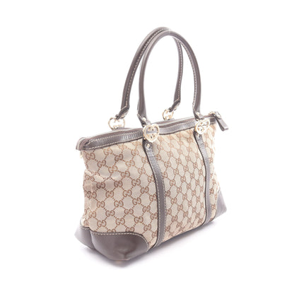 ラブリー GGキャンバス ハンドバッグ トートバッグ キャンバス レザー ベージュ ダークブラウン グッチ バッグ GUCCI