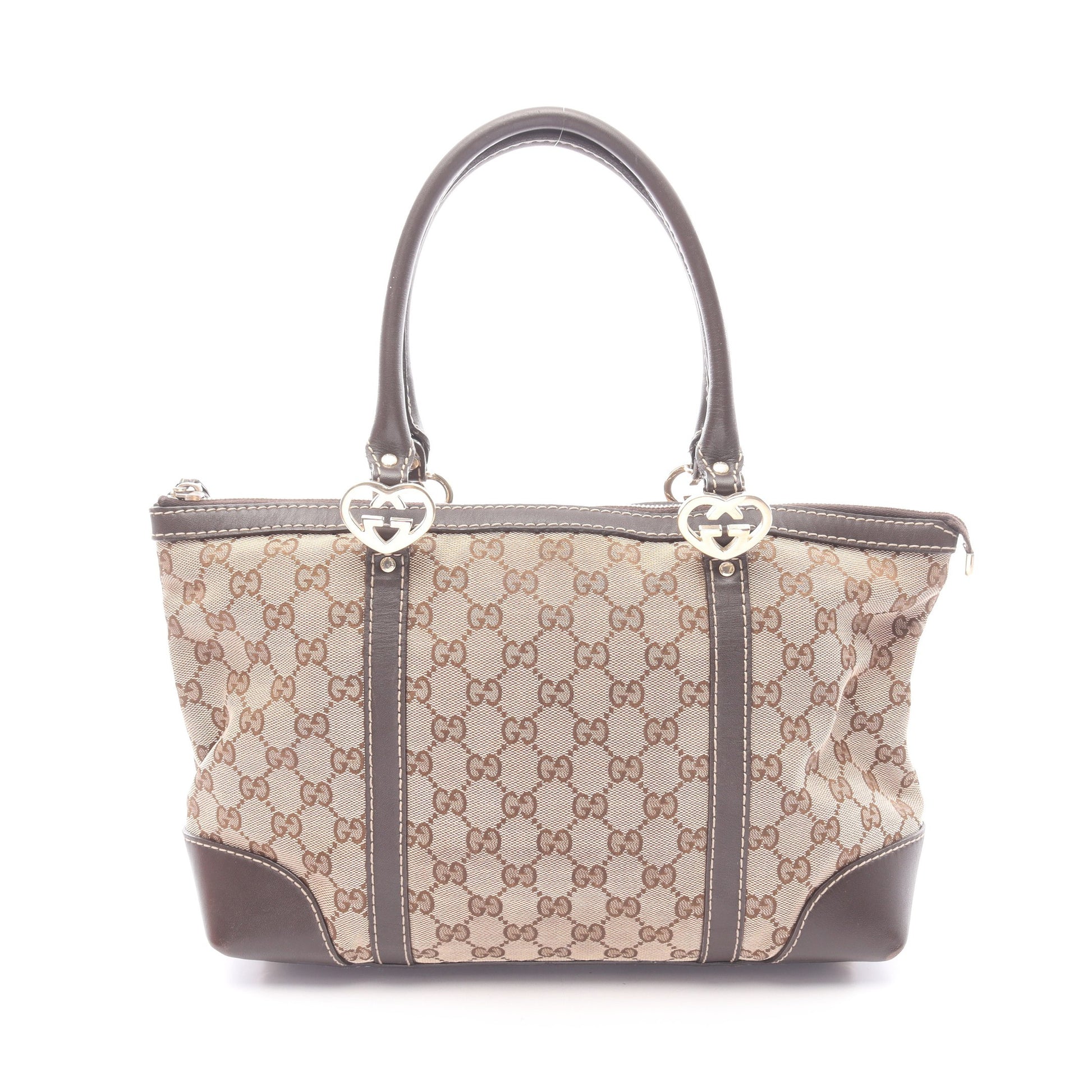 ラブリー GGキャンバス ハンドバッグ トートバッグ キャンバス レザー ベージュ ダークブラウン グッチ バッグ GUCCI