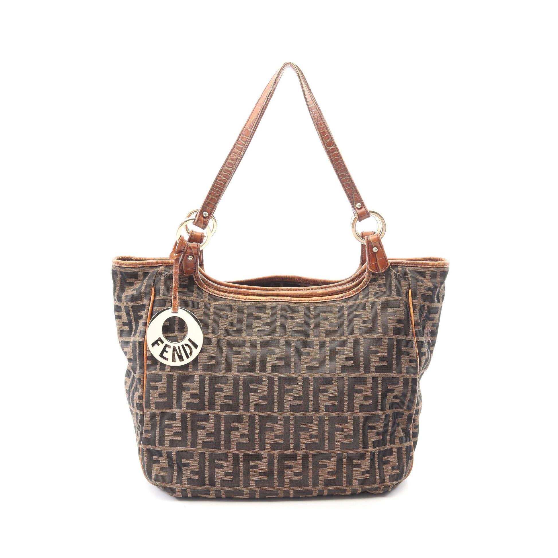 ズッカ ショルダーバッグ トートバッグ ナイロンキャンバス レザー ブラウン フェンディ バッグ FENDI