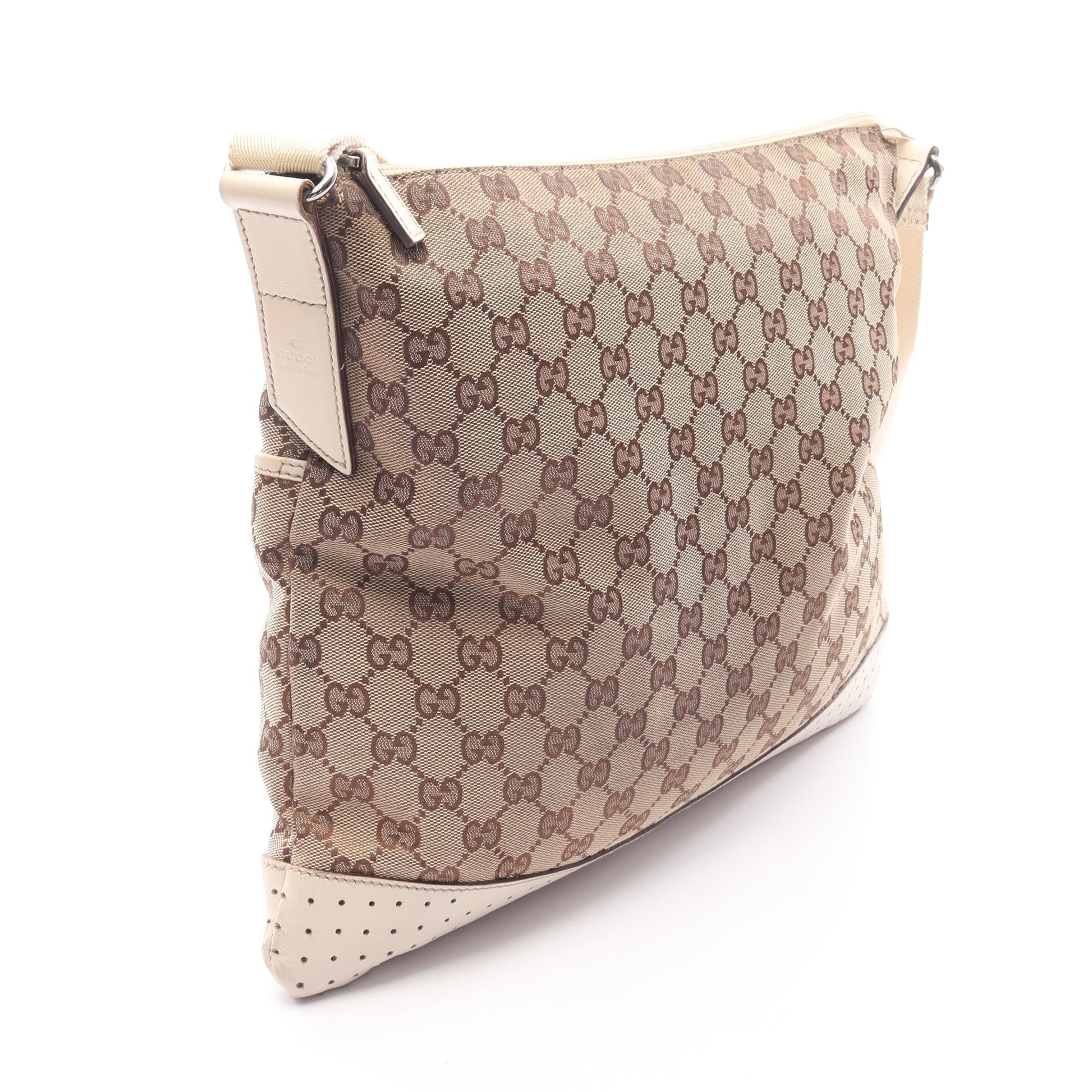 GGキャンバス ショルダーバッグ キャンバス レザー ベージュ アイボリー グッチ バッグ GUCCI