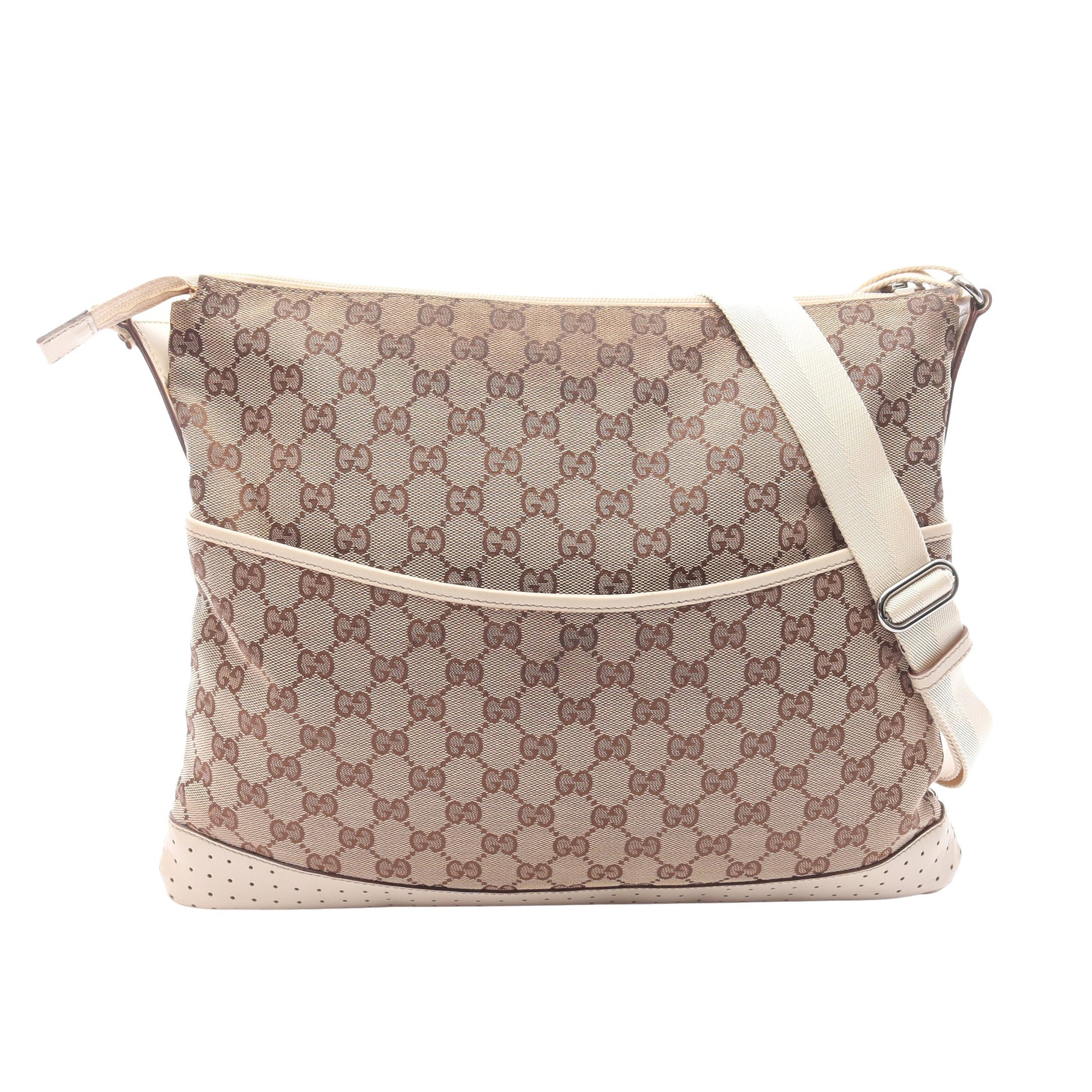 GGキャンバス ショルダーバッグ キャンバス レザー ベージュ アイボリー グッチ バッグ GUCCI