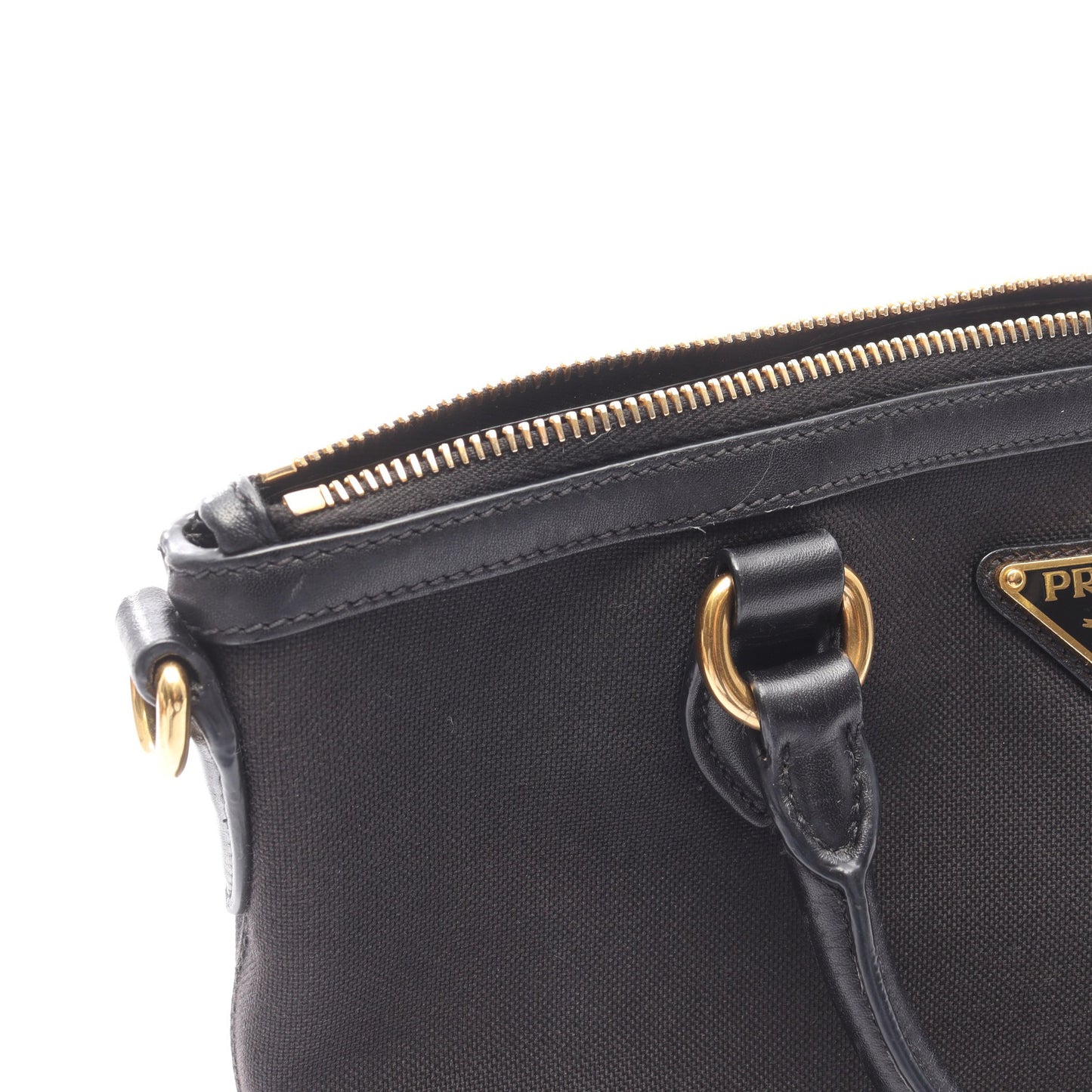 ハンドバッグ キャンバス レザー ブラック プラダ バッグ PRADA