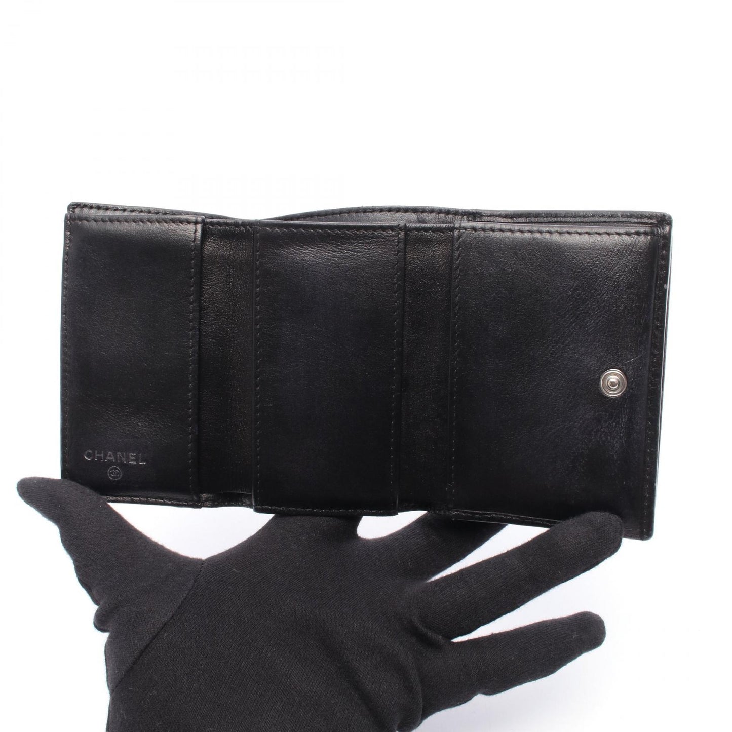 カメリア ココマーク 三つ折り財布 レザー ブラック シルバー金具 シャネル 財布・小物 CHANEL