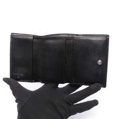 カメリア ココマーク 三つ折り財布 レザー ブラック シルバー金具 シャネル 財布・小物 CHANEL
