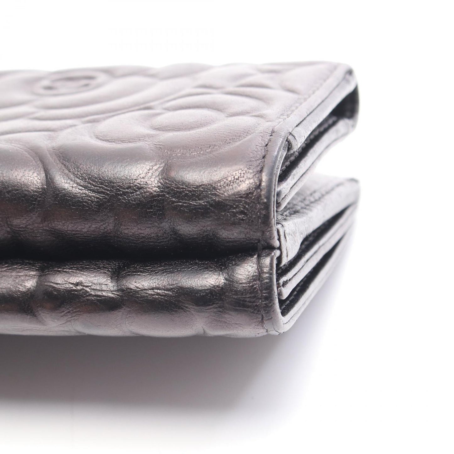 カメリア ココマーク 三つ折り財布 レザー ブラック シルバー金具 シャネル 財布・小物 CHANEL