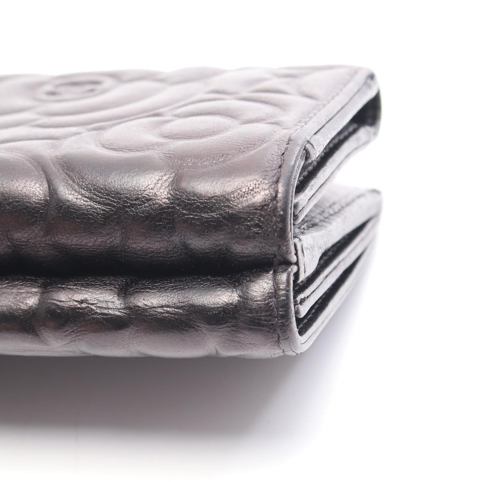 カメリア ココマーク 三つ折り財布 レザー ブラック シルバー金具 シャネル 財布・小物 CHANEL