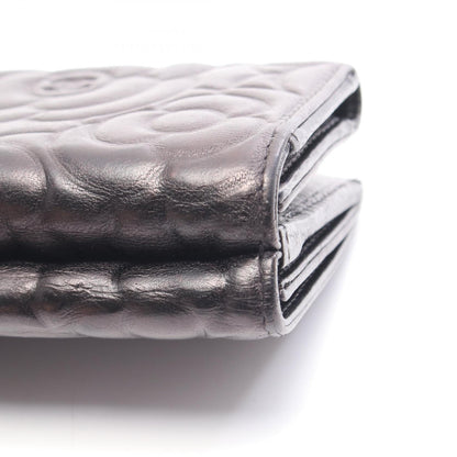 カメリア ココマーク 三つ折り財布 レザー ブラック シルバー金具 シャネル 財布・小物 CHANEL
