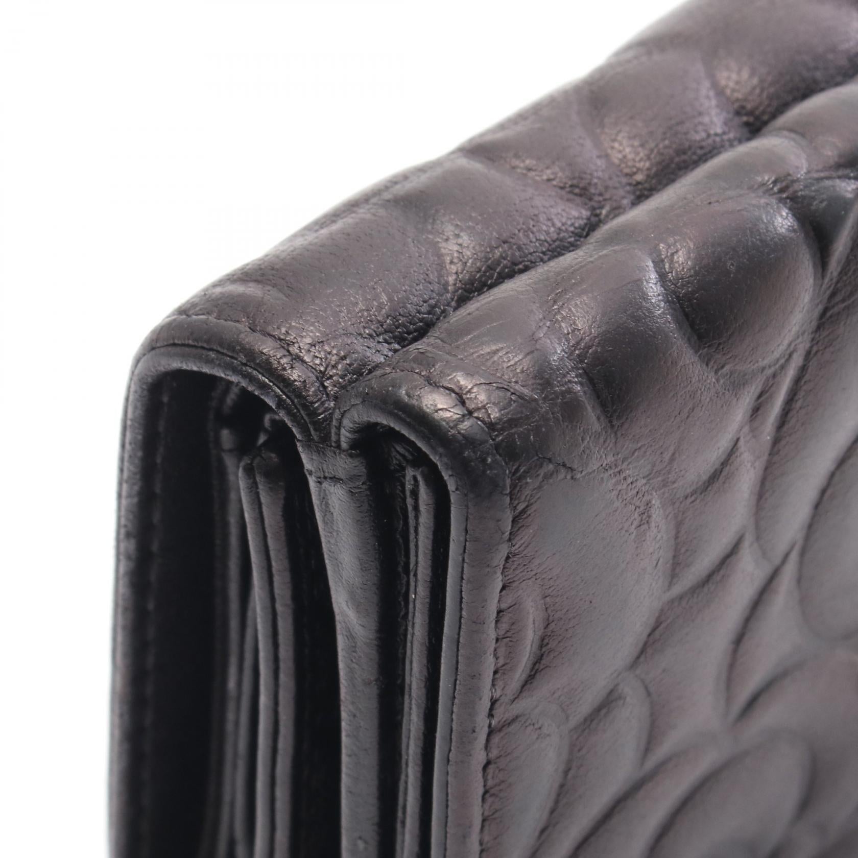 カメリア ココマーク 三つ折り財布 レザー ブラック シルバー金具 シャネル 財布・小物 CHANEL