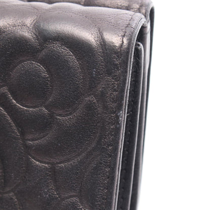 カメリア ココマーク 三つ折り財布 レザー ブラック シルバー金具 シャネル 財布・小物 CHANEL