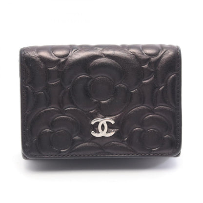 カメリア ココマーク 三つ折り財布 レザー ブラック シルバー金具 シャネル 財布・小物 CHANEL