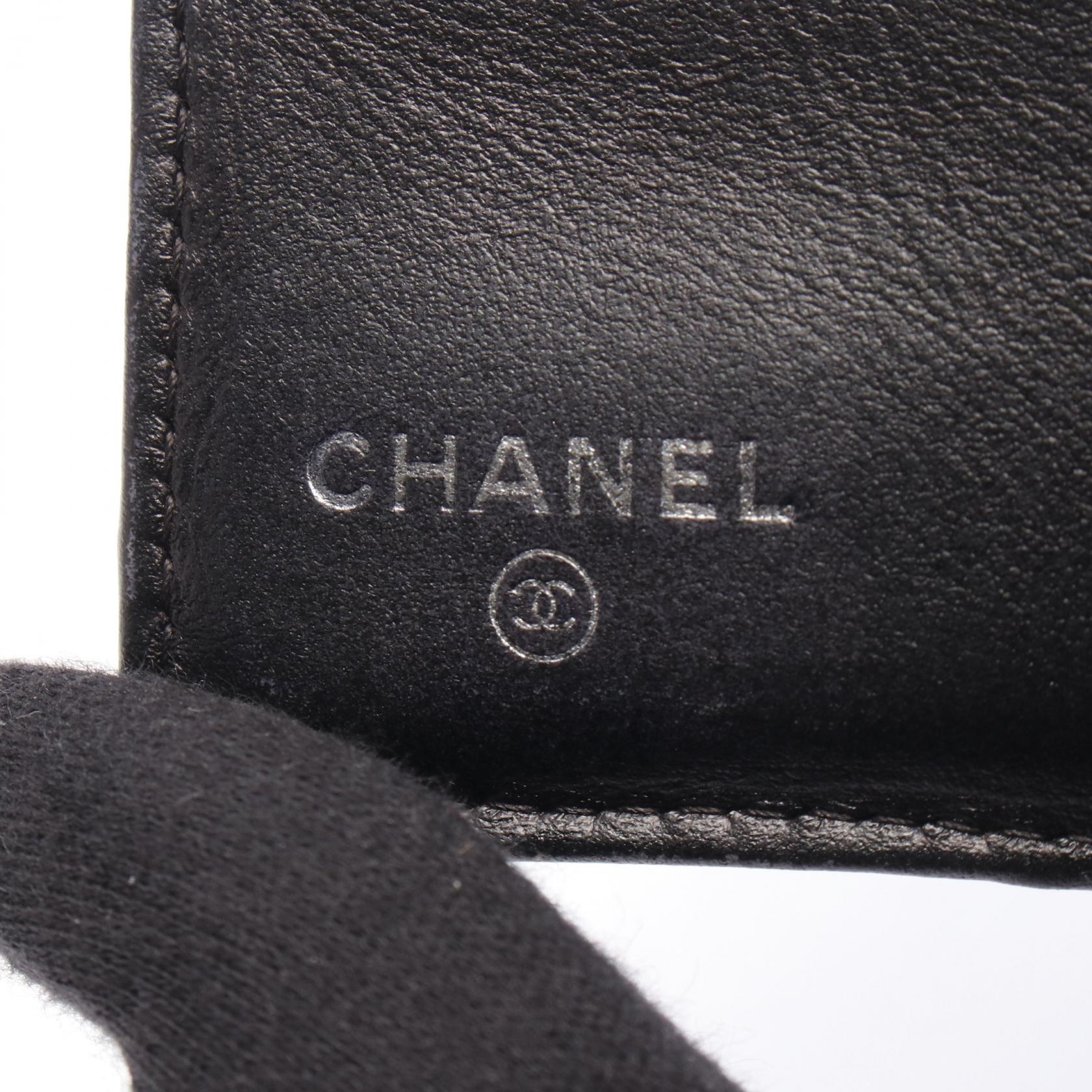 カメリア ココマーク 三つ折り財布 レザー ブラック シルバー金具 シャネル 財布・小物 CHANEL