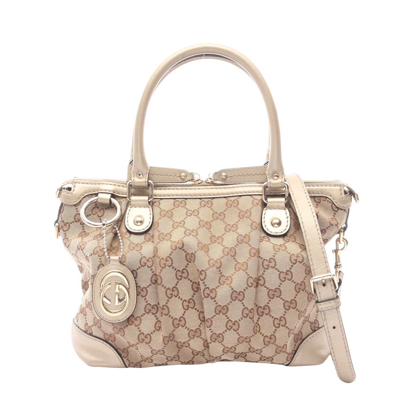 スーキー GGキャンバス 2WAY ハンドバッグ キャンバス レザー ベージュ シャンパンゴールド グッチ バッグ GUCCI