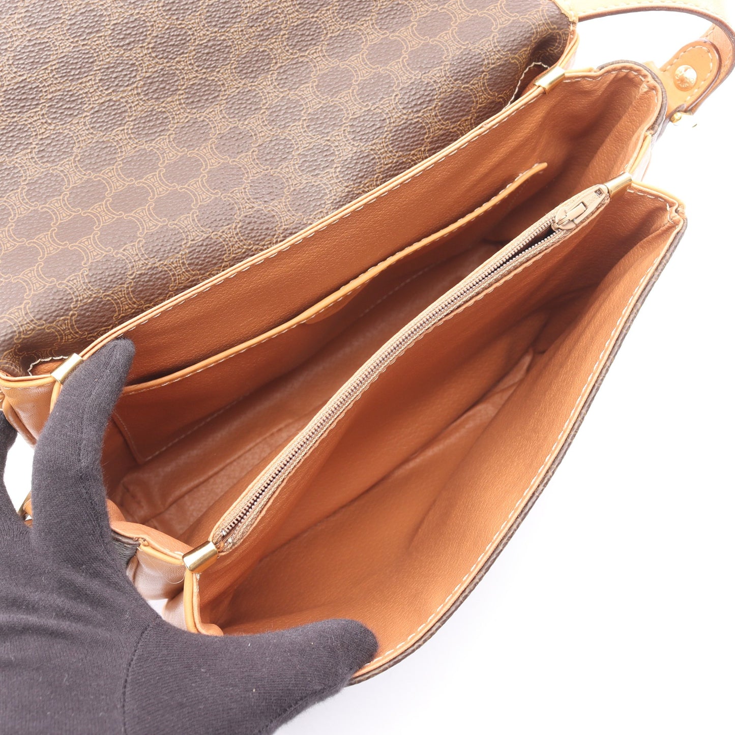 マカダム ショルダーバッグ PVC レザー ダークブラウン ライトブラウン セリーヌ バッグ CELINE
