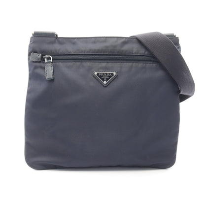トライアングルロゴ ショルダーバッグ ナイロン サフィアーノレザー ネイビー プラダ バッグ PRADA