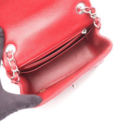 ミニマトラッセ チェーンショルダーバッグ キャビアスキン レッド シルバー金具 シャネル バッグ CHANEL