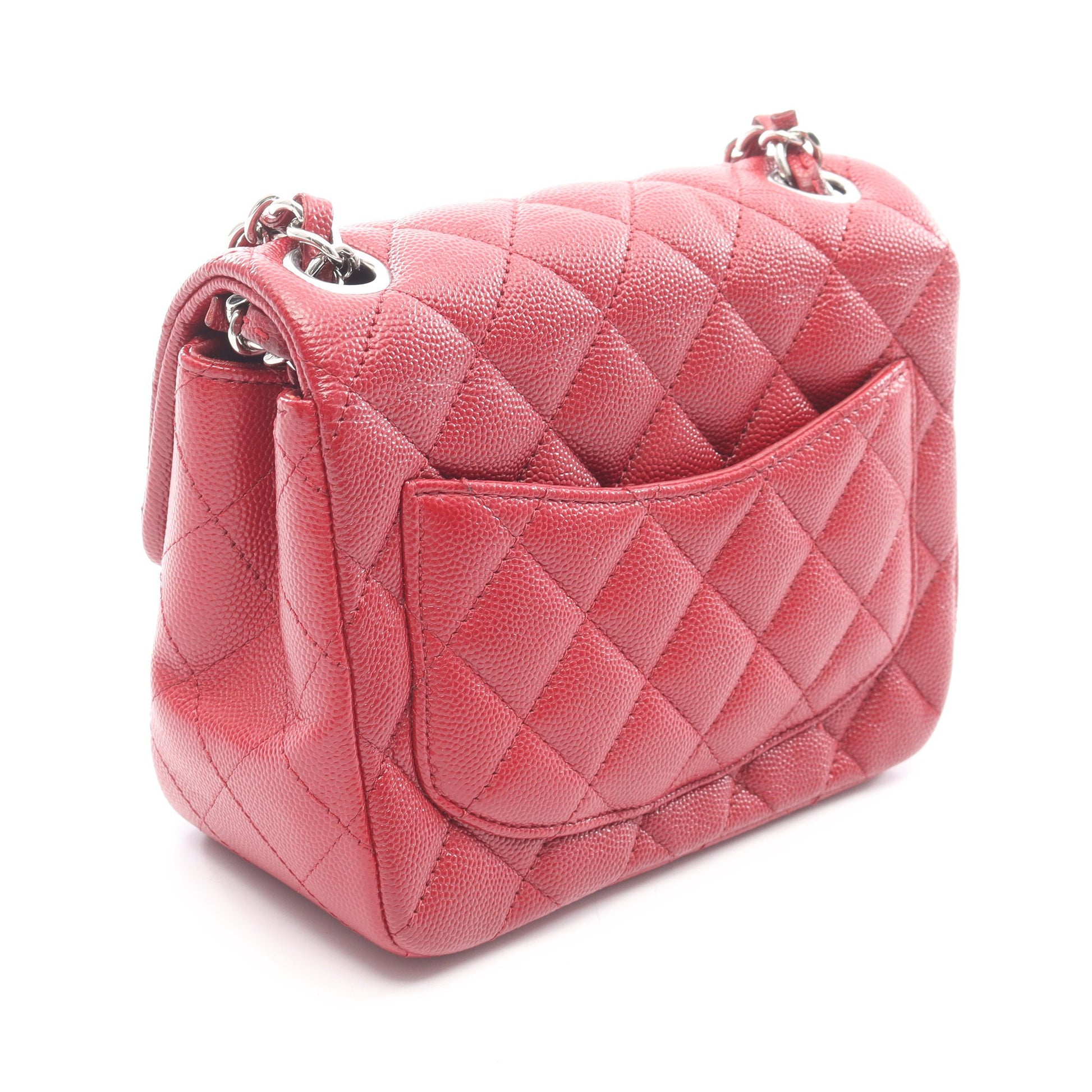 ミニマトラッセ チェーンショルダーバッグ キャビアスキン レッド シルバー金具 シャネル バッグ CHANEL