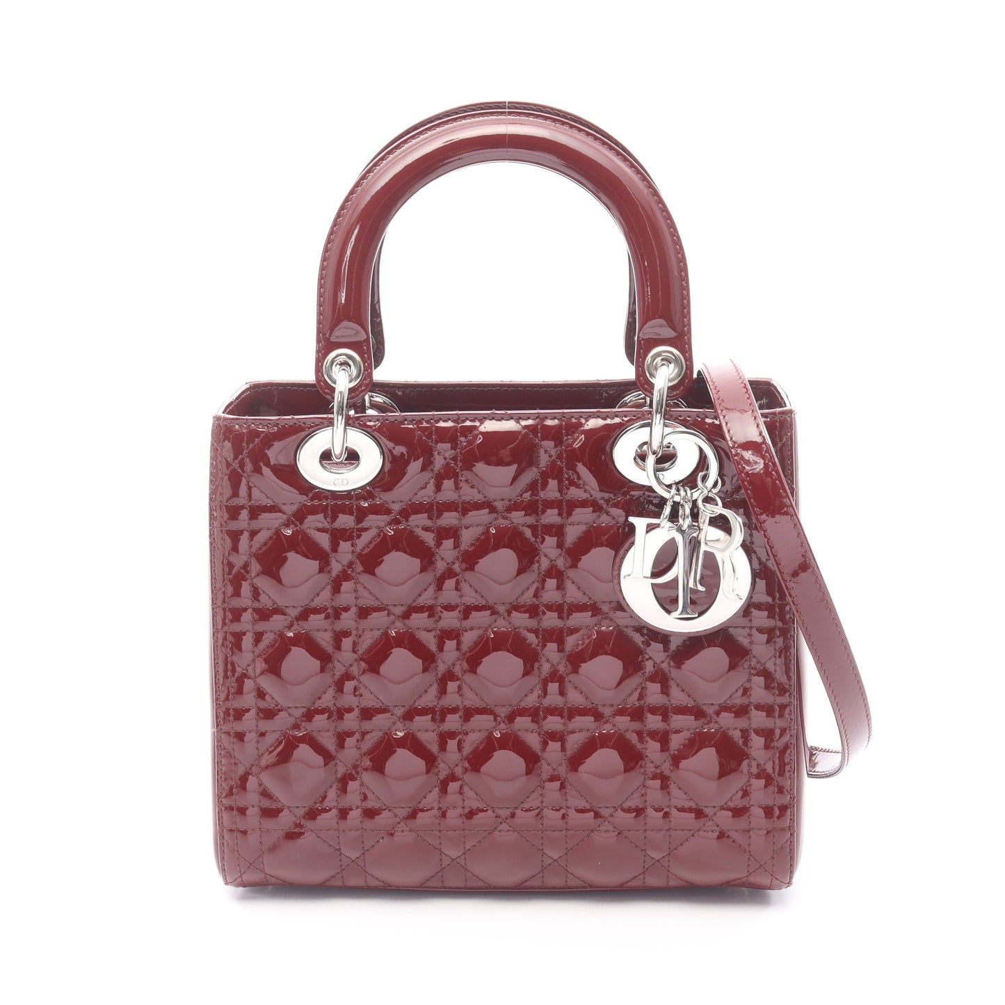 LADY DIOR レディディオール ミディアム カナージュ 2WAY ハンドバッグ エナメルレザー ボルドー クリスチャンディオール バッグ Christian Dior