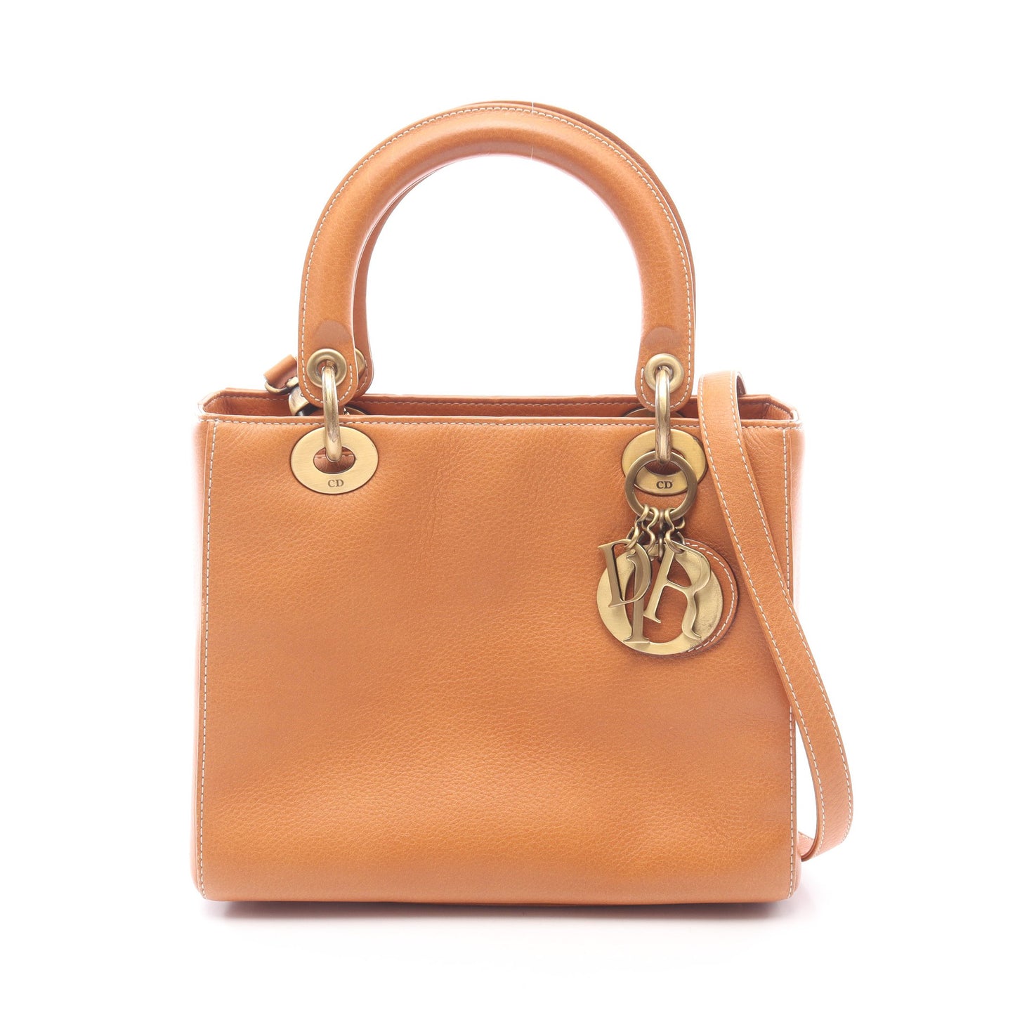 LADY DIOR レディディオール ミディアム カナージュ 2WAY ハンドバッグ レザー ライトブラウン クリスチャンディオール バッグ Christian Dior