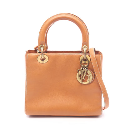 LADY DIOR レディディオール ミディアム カナージュ 2WAY ハンドバッグ レザー ライトブラウン クリスチャンディオール バッグ Christian Dior