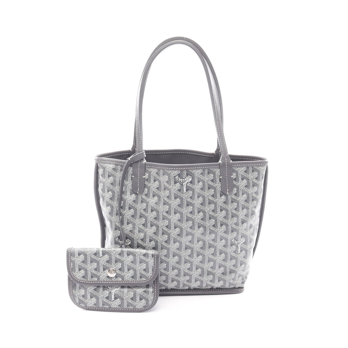アンジュ ミニポーチ リバーシブル ハンドバッグ トートバッグ コーティングキャンバス レザー グレー ゴヤール バッグ GOYARD