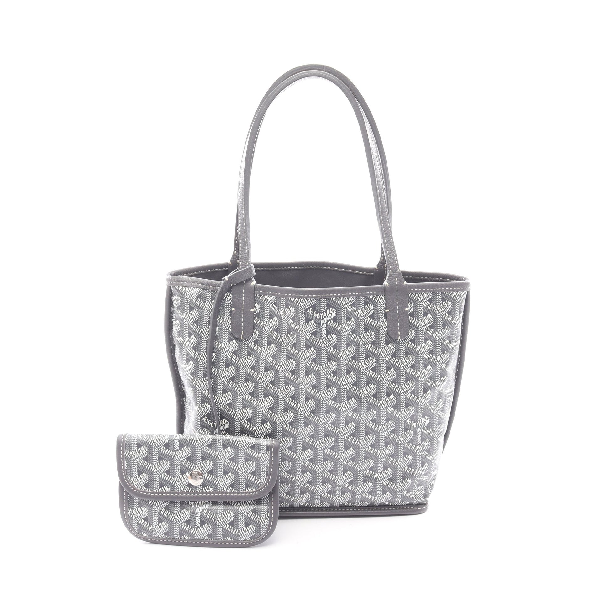 アンジュ ミニポーチ リバーシブル ハンドバッグ トートバッグ コーティングキャンバス レザー グレー ゴヤール バッグ GOYARD