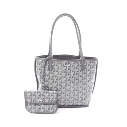 アンジュ ミニポーチ リバーシブル ハンドバッグ トートバッグ コーティングキャンバス レザー グレー ゴヤール バッグ GOYARD