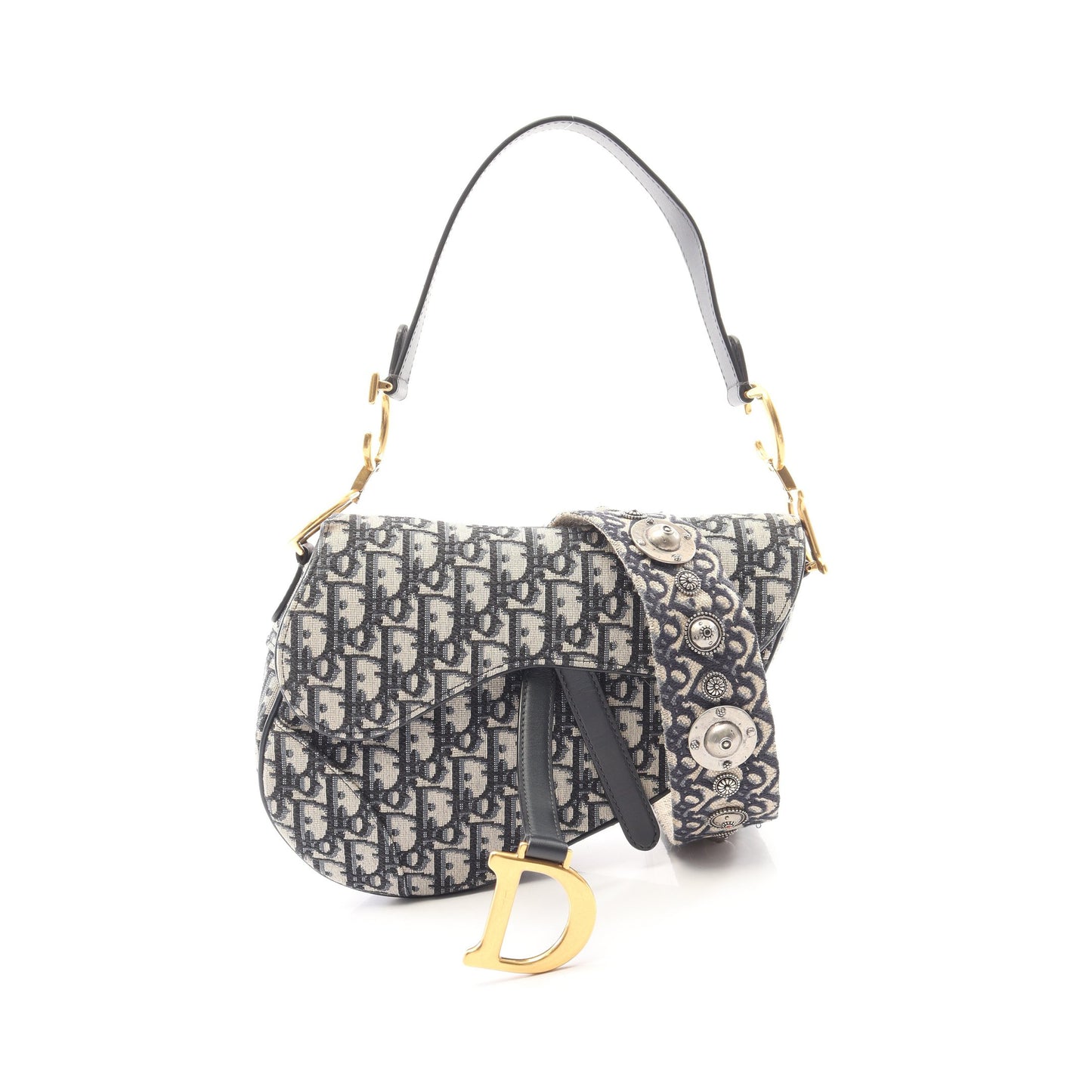 サドルバッグ オブリークジャカード 2WAY ハンドバッグ キャンバス レザー ベージュ ネイビー クリスチャンディオール バッグ Christian Dior