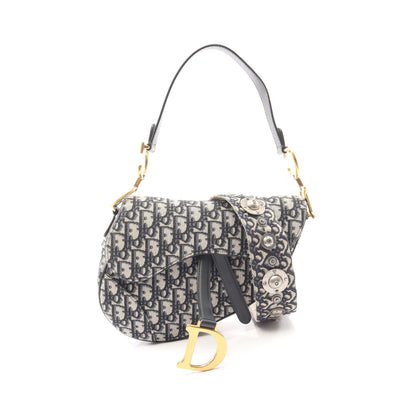 サドルバッグ オブリークジャカード 2WAY ハンドバッグ キャンバス レザー ベージュ ネイビー クリスチャンディオール バッグ Christian Dior
