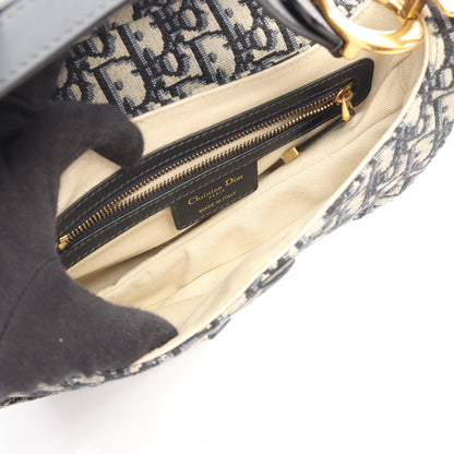 サドルバッグ オブリークジャカード 2WAY ハンドバッグ キャンバス レザー ベージュ ネイビー クリスチャンディオール バッグ Christian Dior